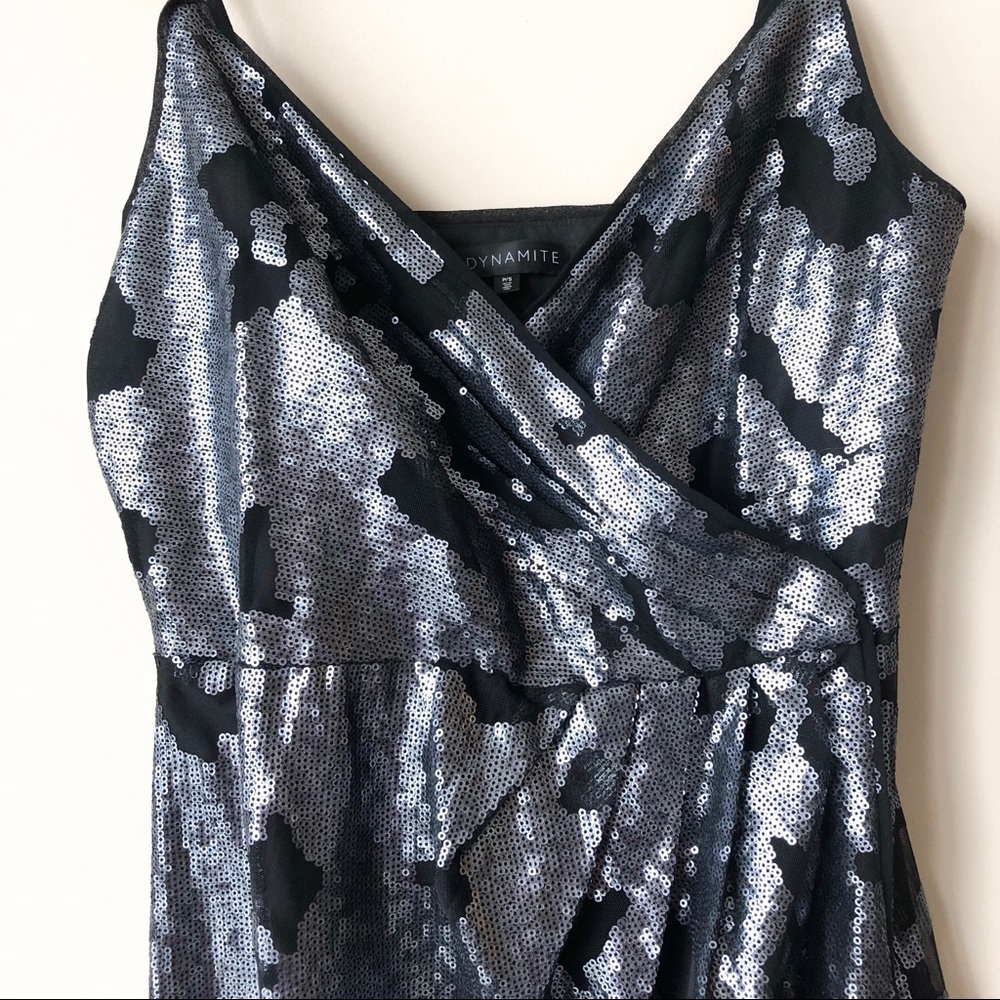 Dynamite Black & Silver Sequin Wrap Dress - Picture 4 of 8